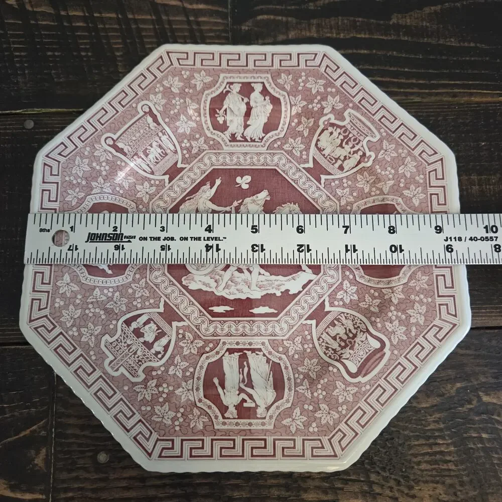 Spode Archive Sutherland Collection Greek Motif Red Octagonal Plate Chariot 9.5